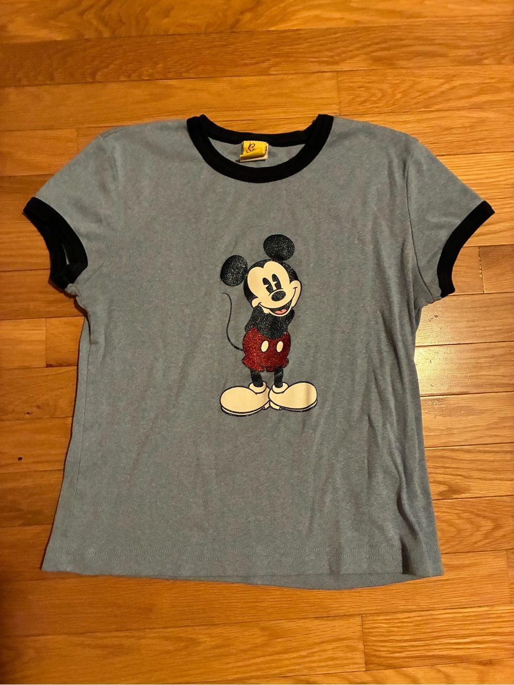 Disney Gray Short-Sleeve Mickey Ringer Tee with Navy Trim
